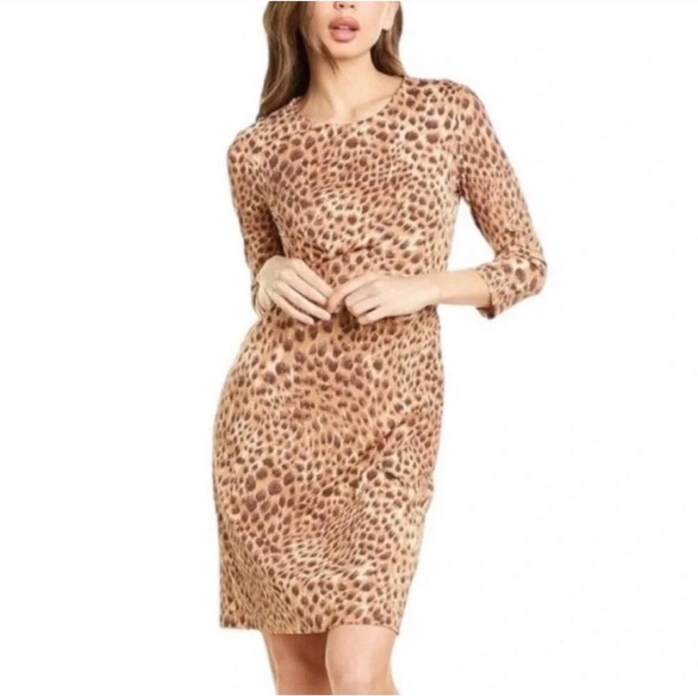 J. McLaughlin Dress Womens Small Brown Sophia Leopard Catalina Cloth 3/4 Sleeve